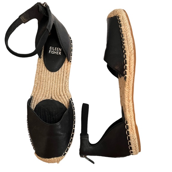 Eileen Fisher Tumbled Leather LALA Espadrille Flat Ankle Strap 7 - Picture 1 of 8